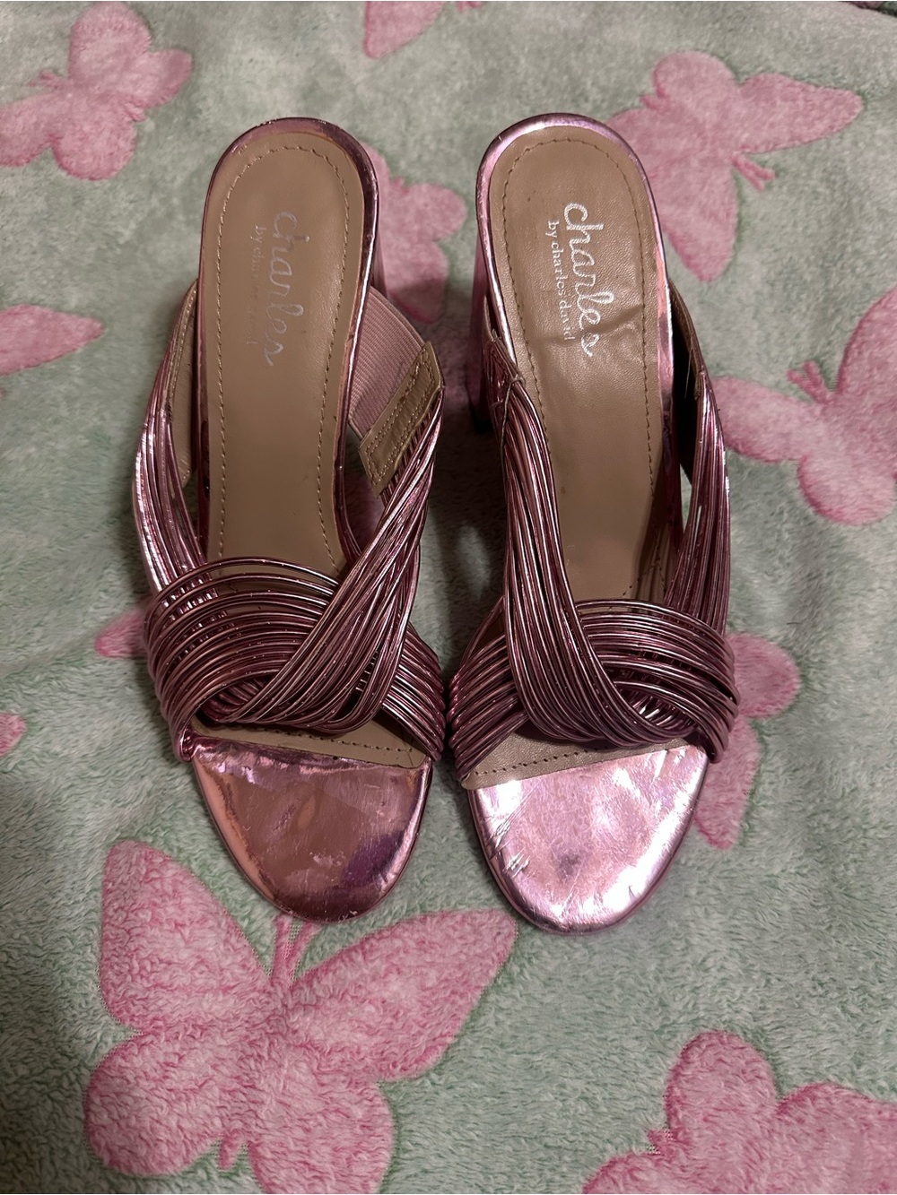 Hot Pink Metallic Sandal Heels